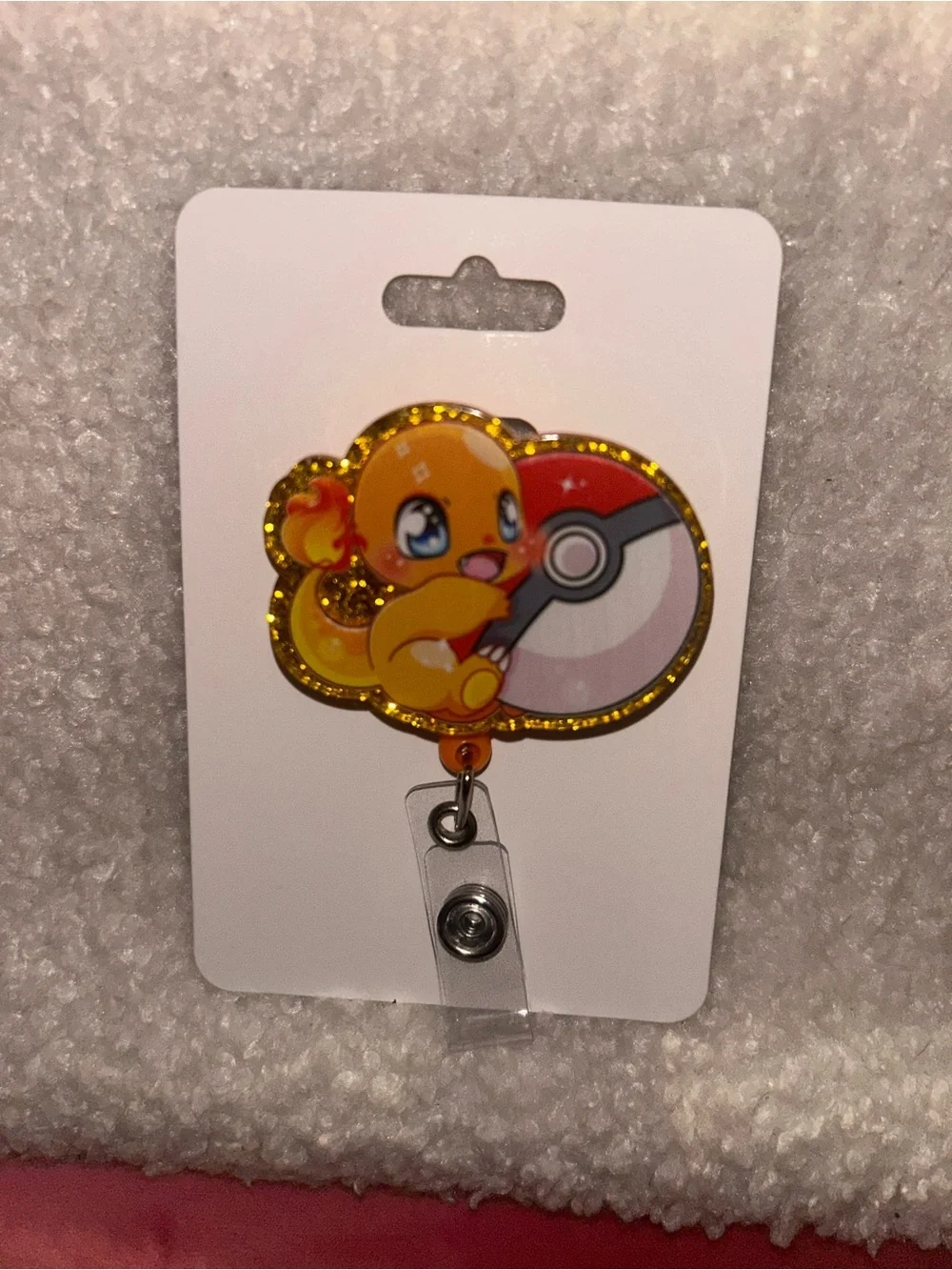 Yellow Character Badge Reel Key & Card Holder with Pokeball Accent
